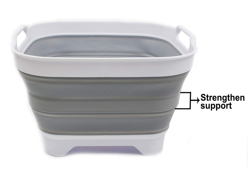 SAMMART 10L (2.64 gallon) Collapsible Dishpan with Draining Plug - Foldable Washing Basin - Portable Dish Washing Tub - Space Saving Kitchen Storage Tray (1, White/Grey) - Image 4
